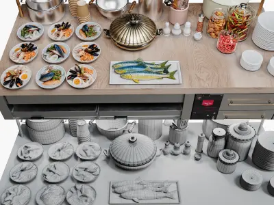  Food Serving Table with Seafood 3D model
