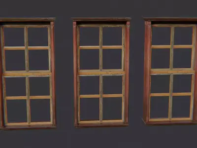 Three Panel Ornate Wood Window Low-poly 3D model