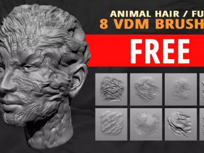 8 Animal or creature hair and fur VDM brush set for Zbrush Free 3D model