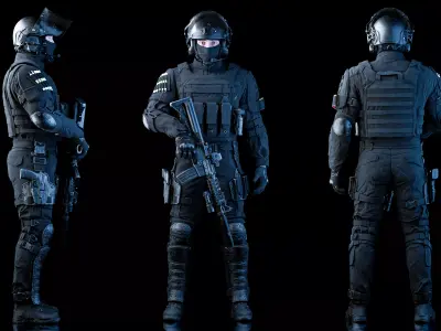 Game-Ready Modular Rigged SWAT  Low-poly 3D model