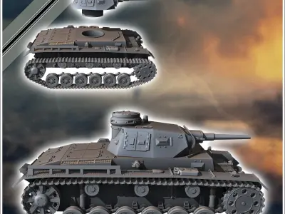 Panzer III Ausf F - miniatures tabletop scenery 3D print model