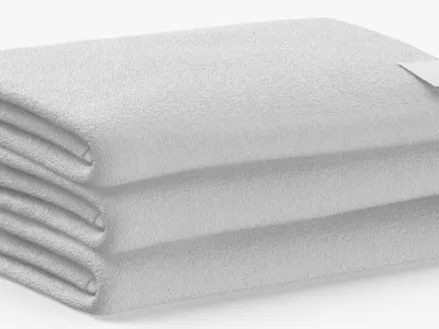 Folded Bath Towels Large 3 Pile White Blue and Gray 3D model