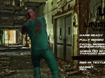 Zombie doctor full rigged - game ready - animated Low-poly 3D model