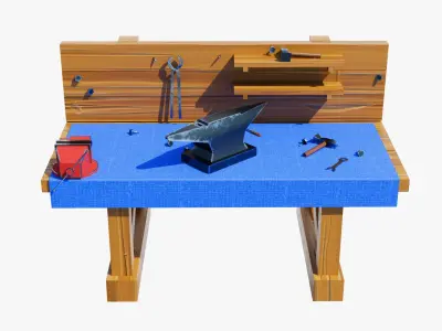 Stylized Workshop Pack – Forge, 2x Workbenches &amp;amp; Alchemy Table 3D model