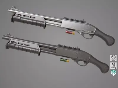 Shotgun Small 01 Black and Silver Single Mat PBR Low-poly 3D model