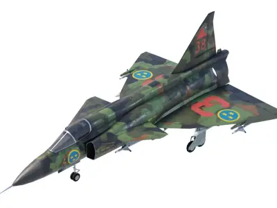 Saab JAS-37 Viggen Low-poly 3D model