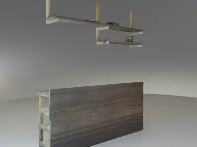 Rustic wooden kitchen counter with shelves Free low-poly 3D model