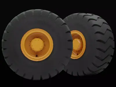 Heavy machinery wheels with LODs Low-poly 3D model