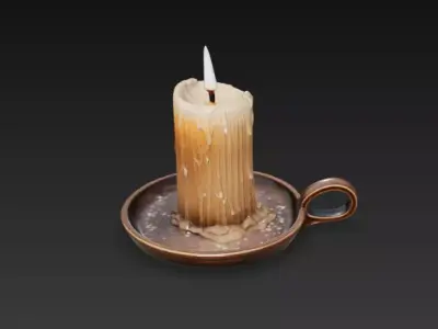 Medieval Wax Candle with Holder - Rustic Tavern Prop - PBR Free low-poly 3D model