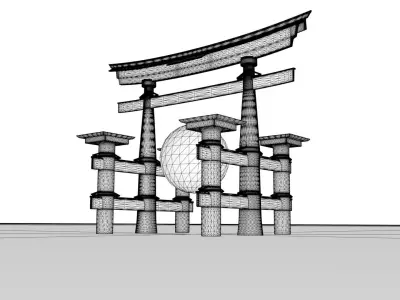 Japanese Shrine Low-poly 3D model