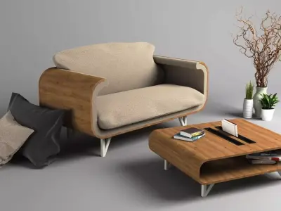 armchair sofa and coffee table 3D model