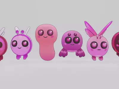 Cute Pink Bug Pack Low-poly 3D model