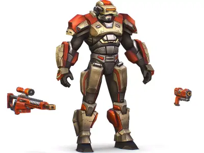 Cartoon Sci-Fi Cyborg Drone Sniper Soldier Low-poly 3D model