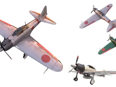 Mitsubishi A6M Zero Aircraft airplane fighter Low-poly 3D model