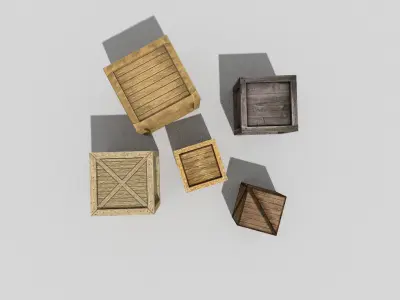 low poly wooden boxes pack 2 Low-poly 3D model