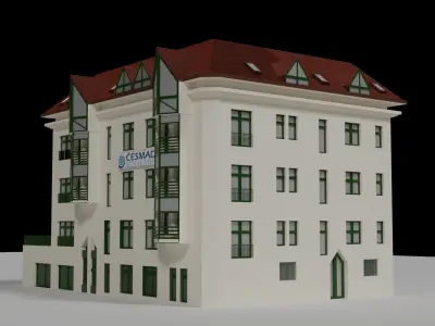 Parisian Town Building with Terracotta Roof Tiles Low-poly 3D model