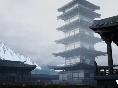Japanese Temple Environment Low-poly 3D model