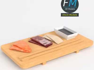 Sushi sashimi and soy sauce 3D model