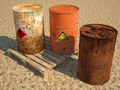 Low poly models for games barrels pallets military crates block Low-poly 3D model