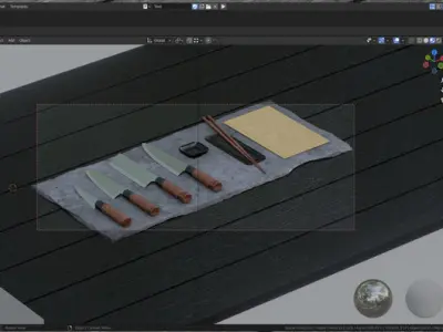 Japanese sushi knives set and some exrtas 3D model