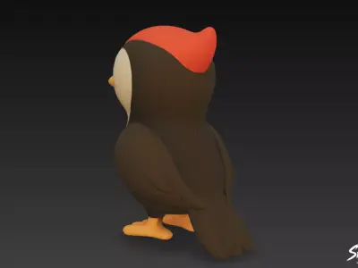Cartoon Plush Woodpecker Low-poly 3D model