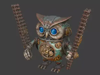 Steampunk Mechanical Clockwork Owl Bot Low-poly 3D model