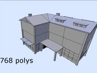 Building house with windows and balconies Low-poly 3D model