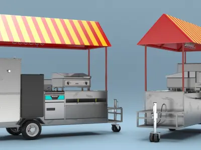 Mobile Street Food Cart with Griddle 3D model