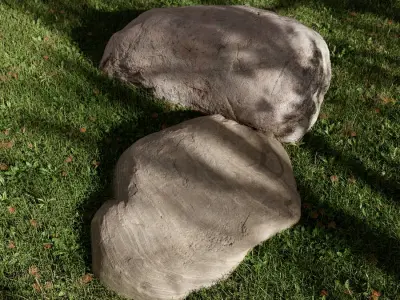  Two Warm Toned Smooth Round Large Rock Boulder Models 
