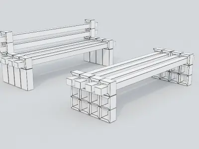Bench and table Low-poly 3D model
