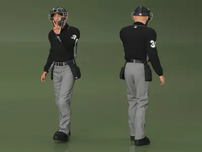 Baseball Umpire with Protective Mask Showing Points 3D model