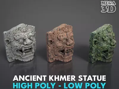 Ancient Khmer Statue23-250523 Low-poly 3D model