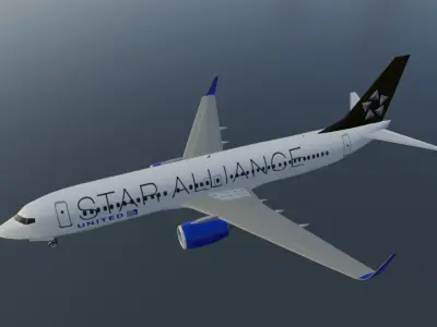 United Boeing 737-800 star alliance with cockpit  Low-poly 3D model