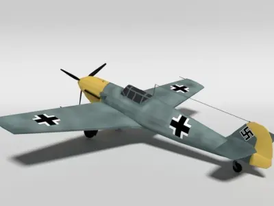 Low Poly Cartoon Messerschmitt Bf 109E-3 Emil WW2 Airplane Low-poly 3D model