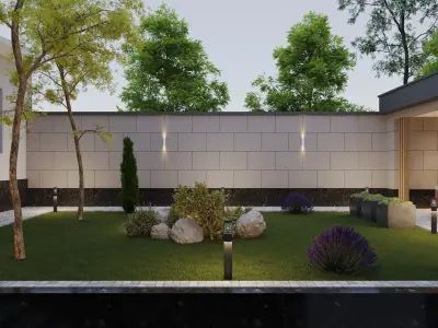 landscape courtyard design and kitchen design Free 3D model