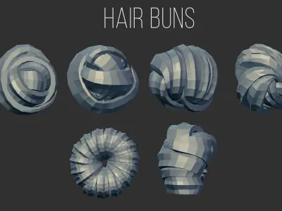 45 Female cartoon character hair strand and parts Zbrush IMM 3D model