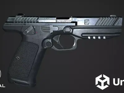 Lebedev pistol  PL-14  Low-poly 3D model
