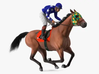 Bay Racing Horse with Jokey Gallop 3D model purchase