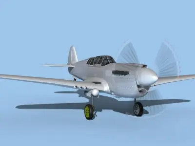 Curtiss P-40N Warhawk Bare Metal 3D model