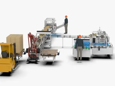 Automatic Loading and Unloading Labeling and Palletizing Line 3D model