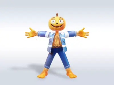 Cheerful Pumpkin Boy Halloween Character 3D model 6