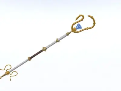 Golden Magic staff Low-poly 3D model