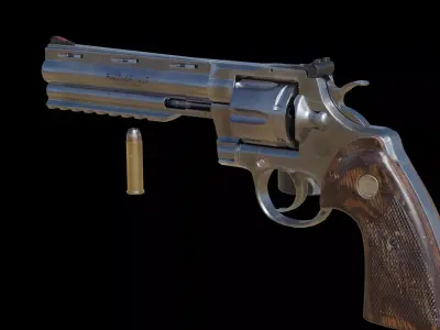 Realistic Revolver Handgun Detailed Hard Surface PBR Asset Low-poly 3D model