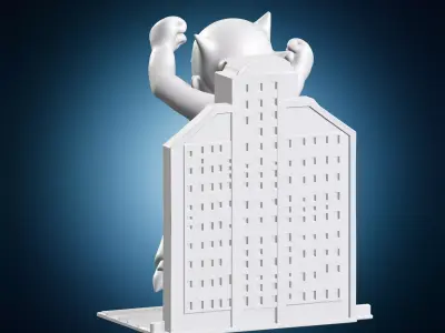 Astro Boy Flying Over City Miniature 3D print model