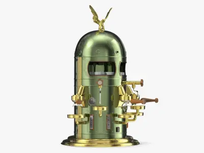 Vintage Espresso Machine With Empty Cups Green 3D model