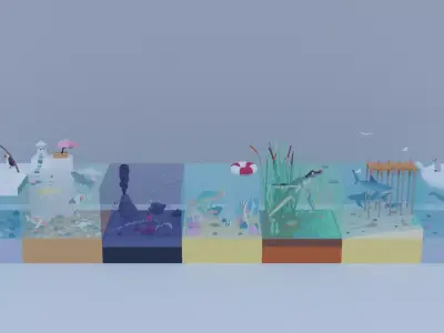 Low poly aquatic scenes set Low-poly 3D model