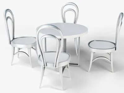 White Cafe Table with 4 Chairs 3D model