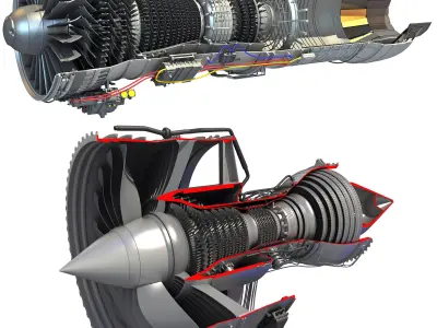 2 Sectioned Turbojet Engines 3D model