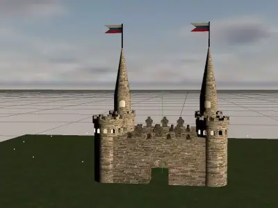 castle with flags on top Low-poly 3D model