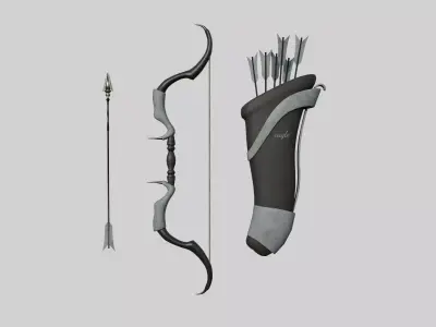 Archer Bow 01 Black Gray - Quiver Fantasy Weaponry Low-poly 3D model